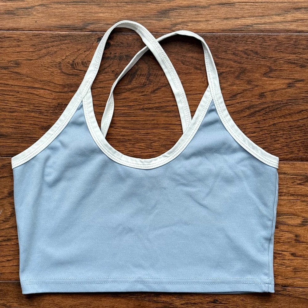SHEIN Cami Crop Top Criss Cross Back Contrast Trim Y2K Casual Sporty Size S